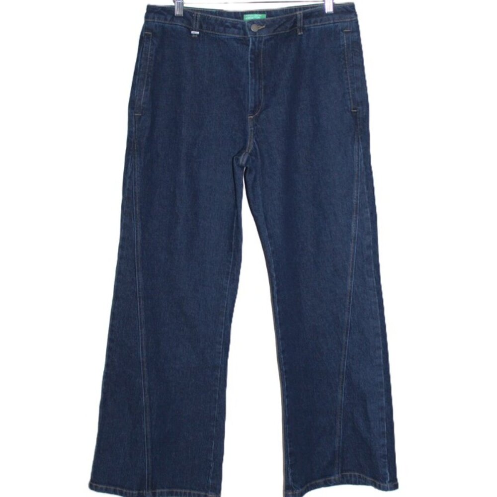 nwot UNITED COLORS OF BENETTON Wide Flare Denim High-Rise Trousers - Size 12